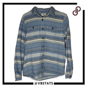 Marine Layer Men's Striped Long Sleeve Flannel Holden Overshirt Blue Cream Small